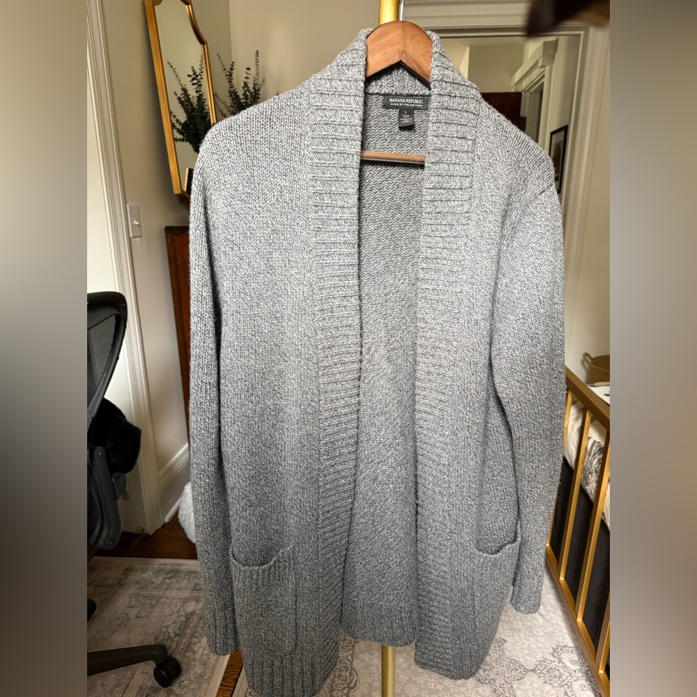 Banana Republic Men’s Open-Front Wool Gray Cardigan Sweater